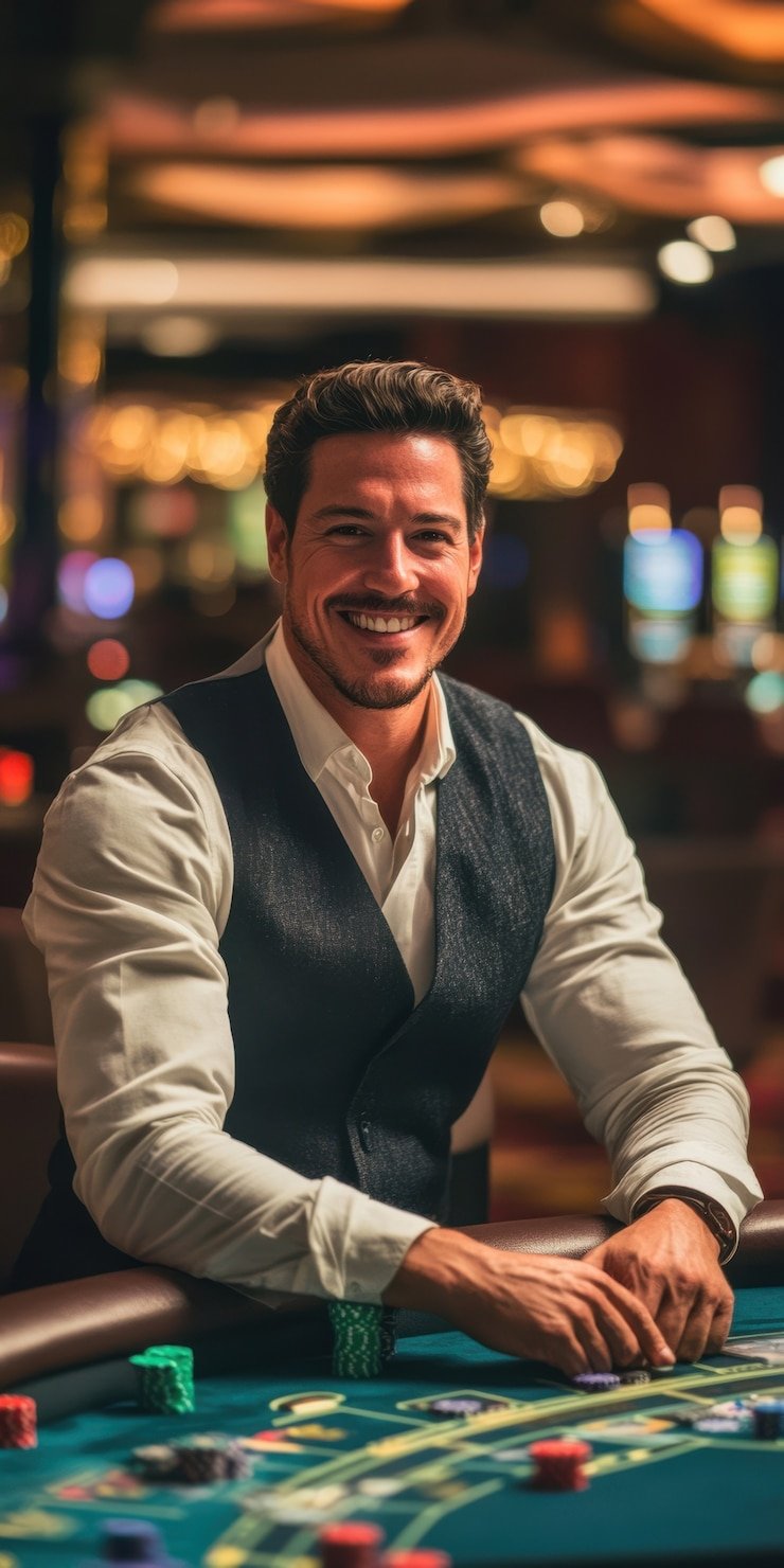 Live casino blackjack table on maya4d login with multiple players and dealer at studio